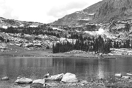 Koren filtering water at Lion Lake #1.